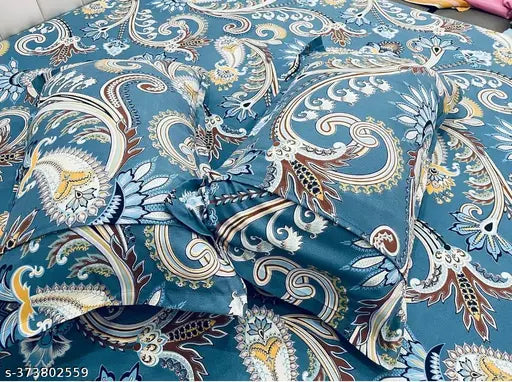 Elastic microfiber fitted double bedsheet with floral pattern, two pillow covers (78x72 inches)