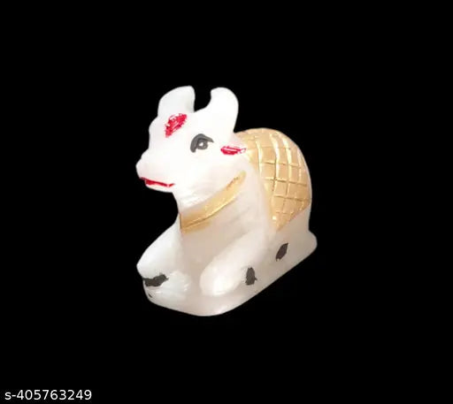White marble hand-painted Shiva Nandi statue, handicraft artifact for home decor or temple, 5cm x 4cm x 2cm, Lord Mahadev's vehicle