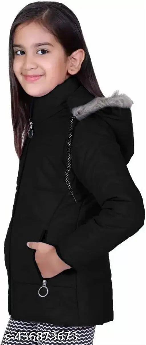 Black nylon girls jacket, coat