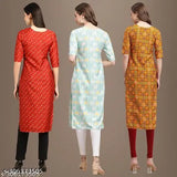 Best-selling crepe three-quarter sleeve printed combo kurtis for women (S, M, L, XL, XXL), India