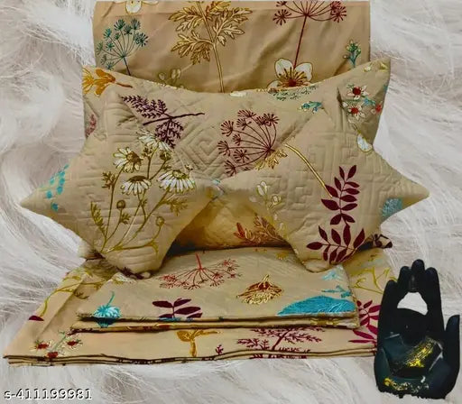 NCS Home 5pc bedsheet set (1King size Bedsheet + 2 Pillow Covers with Embroidery+ 2 Cushion Cover with Embroidery with filler) Heavy Quality Multicolor five piece set