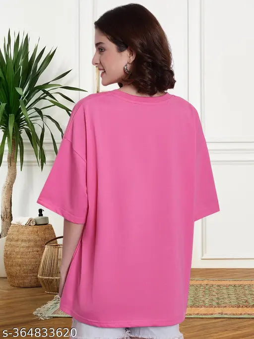Little Zing cotton oversized loose fit front and back printed t-shirt for women