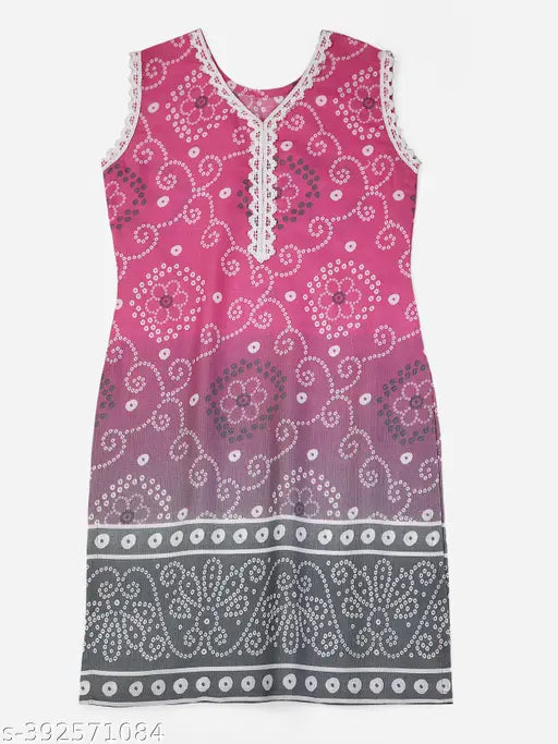 Ethnic Bandhni Print Cotton Kurta Pant Set with Dupatta, vibrant Indian fashion for kids aged 6-14 years