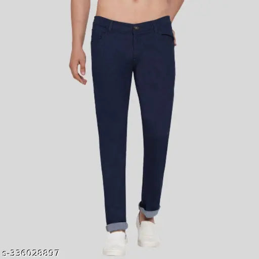 Dark blue solid cotton blend jeans pack 3 for men, slim fit, superior comfort, machine washable