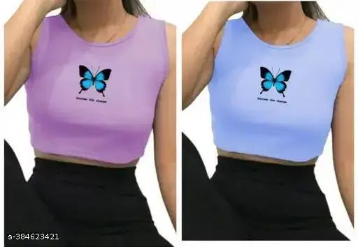 Lycra rib top, fashionable and comfortable for women, printed net design