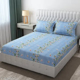 Glace cotton fitted double bedsheet set with striped pattern and 2 pillow covers, superfine quality from THE TRUTH DECOR, ideal for adults during summer