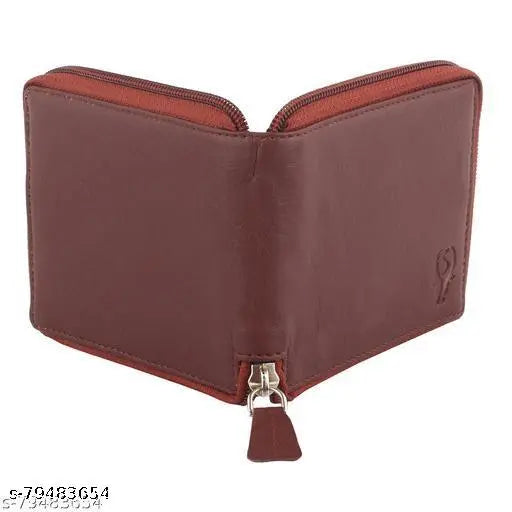 Brown faux leather men's coin pocket wallet with 2 compartments, stylish design for modern and sophisticated use