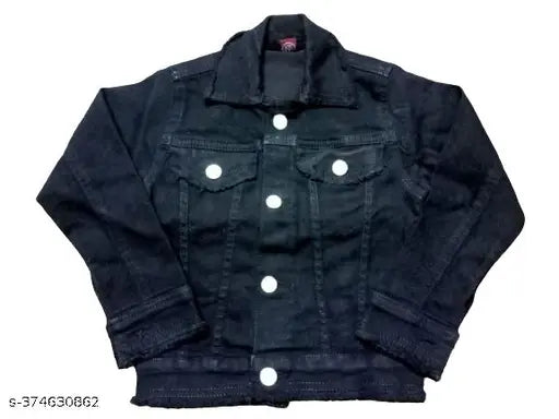 Black denim jacket, button closure, full length sleeves