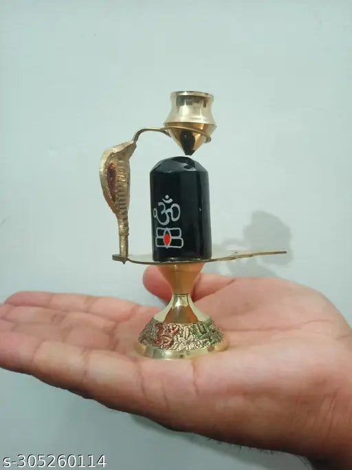 Brass Shivling idol with lota, 7cmx10cmx6cm, Indian temple decor item for puja and home décor