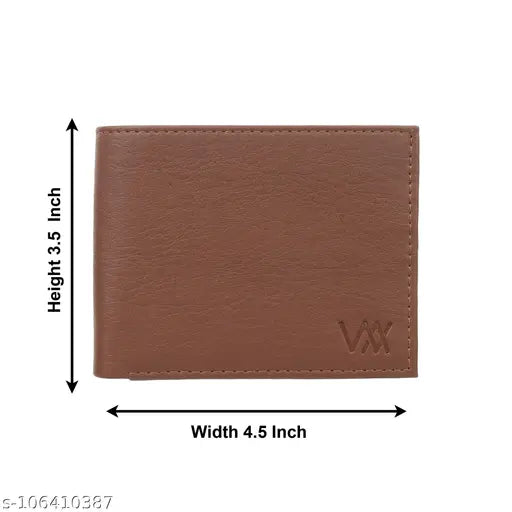 Tan artificial leather men's wallet, 5 card slots, durable PU material, compact size (12cm x 9cm)