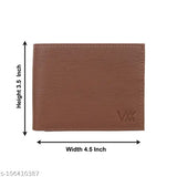 Tan artificial leather men's wallet, 5 card slots, durable PU material, compact size (12cm x 9cm)