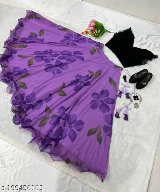 Pink Georgette Floral Net Lehenga Choli for Kids, 3-8 years, festive wear for Indian events