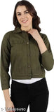 Olive colorblocked denim jacket, long sleeves, women's full sleeve, India-made denim wear
