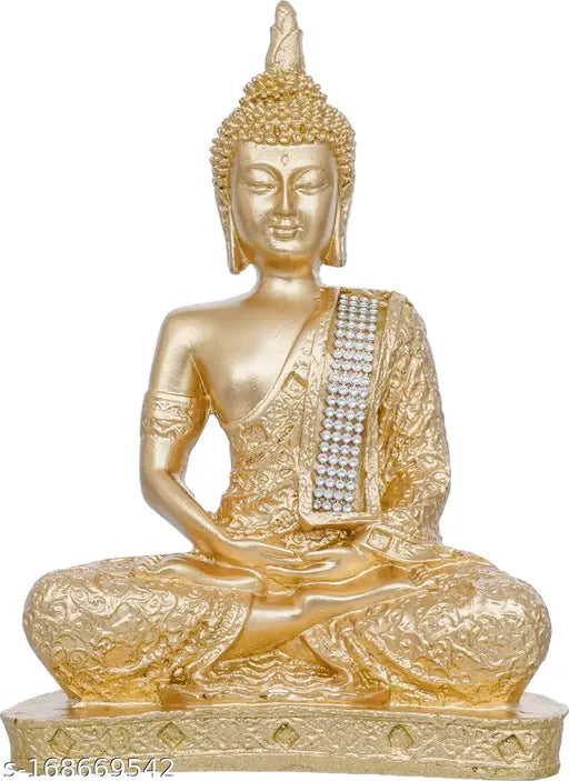 Gold polyresin Buddha statue, meditating sitting Samadhi decorative showpiece from The Craft House, ideal for home décor or table top