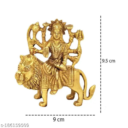 Brass Mata Sherawali Idol by Mahakal Artware, Indian culture decor piece for blessings, health, & wealth (150 GM)