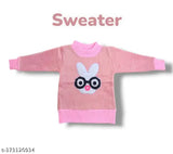 Pink acrylic sweater, round neck, baby girl cartoon face pattern, self-design embroidery