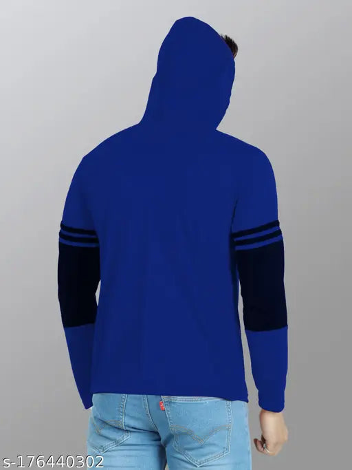Trending men's colorblock partywear polycotton mask T-shirt, full hands hooded neck design, quick-drying and moisture wicking fabric