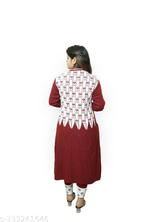 Women's winter woolen anarkali kurti with leggings and side pocket set. Regular fit, party wear design