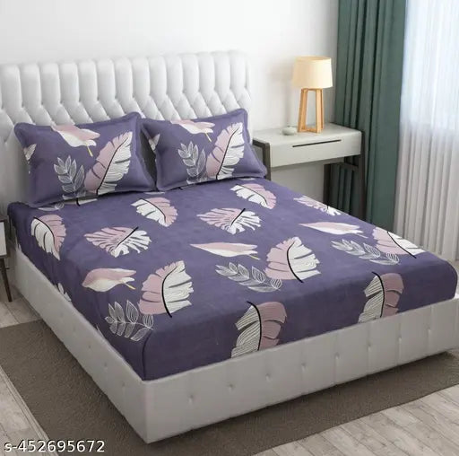 Glace Cotton premium quality fitted double bedsheet with botanical print, ideal for summer