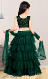 Velvet-and-net ruffled girls lehanga cholis in various sizes, Indian semi-stitched party wear for 1-16 years