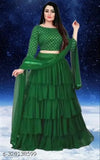 Heavy ruffle embroidered net lehenga choli (40in), semi-stitched in satin & free-size dupatta (2in), Indian designer women's fashion