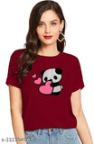 Heart Panda print cotton t-shirt, women's regular size, 100% cotton, pack of 1 - ladies fashion top for summer, India origin