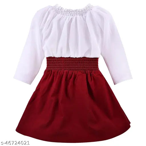 Red and white ruffled children's dress with lace trim
