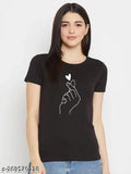 Black 100 Cotton T-shirt with hand & heart print, round neck, half sleeves
