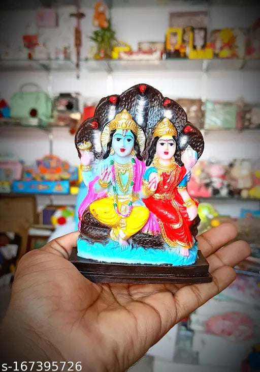 Lord Vishnu Laxmi Ji with Shesnag Krishna Murti Idol, polyresin, Chaturbahu Vishnu statue, size 13*10*3 cm, Indian handcrafted religious figurine for home decor and puja gift
