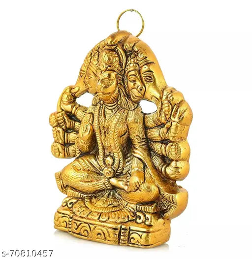 Metal Panchmukhi Hanuman wall hanging statue, five-faced idol for Diwali festive decor