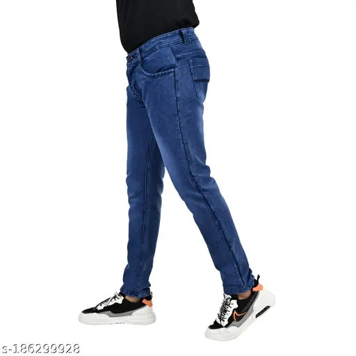 Blue denim jeans for men and boys by VKreation - Solid denim, hand-wash only, versatile style, quality at a budget price. Men's relaxed fit, sizes 26, 28, 30, 32 (waist 28-34, length 40 in), Indian origin