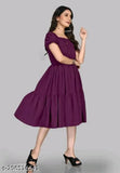 Wine rayon short-sleeved pretty partywear dress for women, India