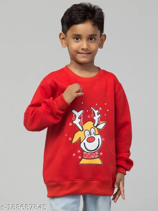 Christmas Reindeer Kids Long Sleeve Cotton SweatShirt - Round Neck Cartoon Graphic Holiday Sports Top | Christmas shirt | Holiday outfit | Kids fashion |