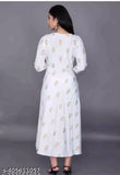 Rayon printed Anarkali Kurti, three-quarter sleeve, beautiful Indian traditional wear with vibrant pattern, size S (Bust 36in, Length 45in), Anika Fashion