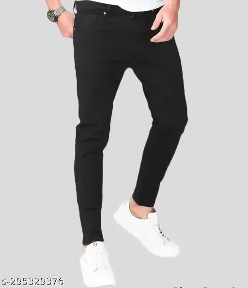Mens slim fit black jeans, polycotton, high-quality stretchy & pill-resistant jeans. Size chart included for accurate fitting. 28" waist, 40" length (India-made)