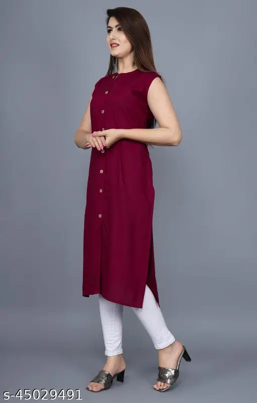 Maroon rayon sleeveless kurti with sherwani pattern, women's daily wear calf length kurti for summer collection
