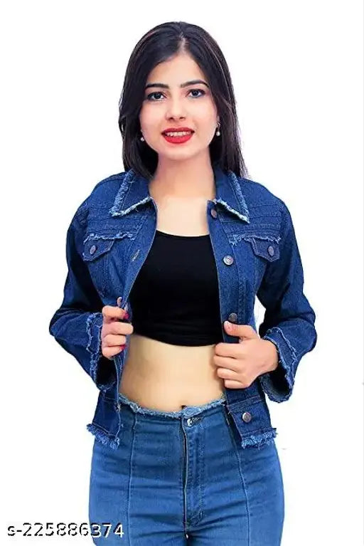 Denim women's jacket with 3/4 sleeves, solid pattern, and closure button. XS-XXXL sizes available for stylish modern wardrobe