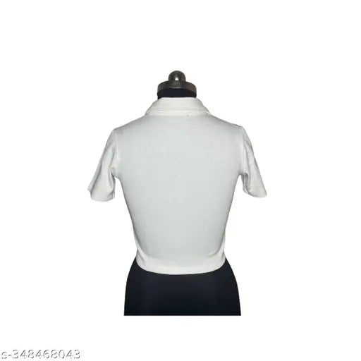 Cotton women's solid polo t-shirt, ribbed texture, versatile wardrobe essential