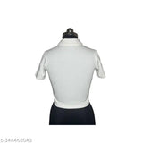 Cotton women's solid polo t-shirt, ribbed texture, versatile wardrobe essential