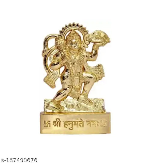 Gold-plated Hanuman idol, Indian decorative showpiece for pooja, 3.5x1.5x10 inches