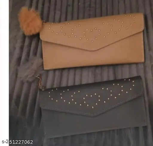 Pure color wool ball bow clutch bag women's long card bag coin purse
