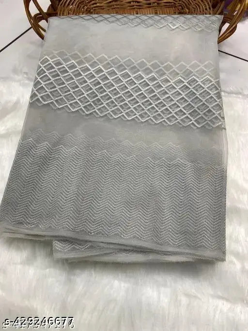 Embroidered organza net saree in free size, 5.2m long with running blouse, Indian-origin fashion