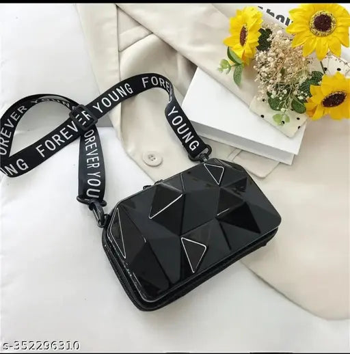 Black cut design crossbody sling bag with multiple card slots, adjustable strap