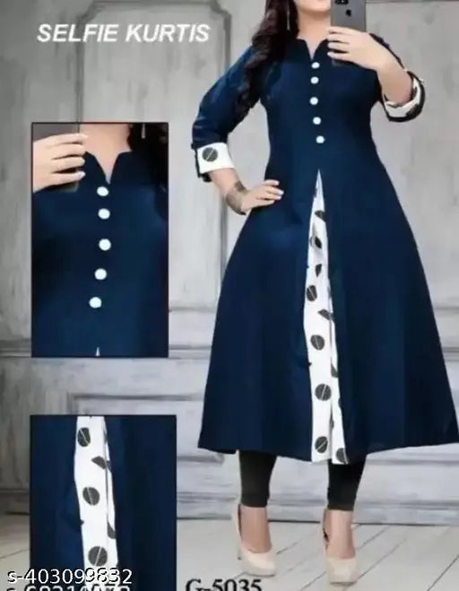 Cotton blend stitched kurta for women, solid combo, three-quarter sleeves, M (Bust Size: 38in), India
