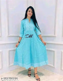Light blue anarkali kurta, long length, woman wearing