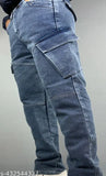 Light blue denim baggy cargo jeans for men