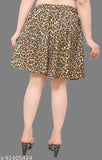 Printed polycrepe mini skirt with high waist and fringe hem