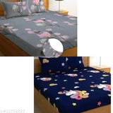 Hom Style 2 Fitted Elastic Cotton Double Bedsheet Set, floral pattern, ultra-soft fabric, 4 pillow covers, ideal for AC rooms
