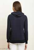 Navy blue fleece long-sleeve zipper hoodie for women, stylish and trendy fashion wear