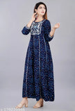 Rayon Anarkali frock-style suit, three-quarter sleeve, printed combo, M-XXXL, Indian origin